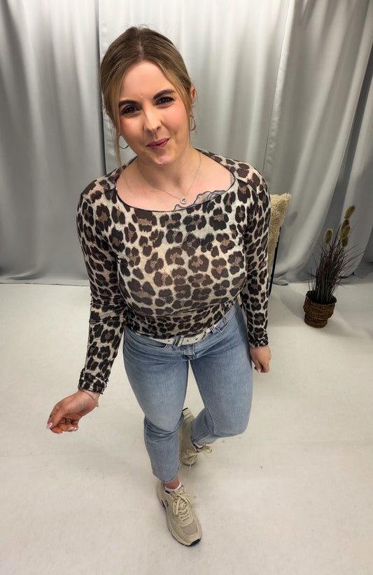 Cashmere Shirt im Leoprint mit rundhals