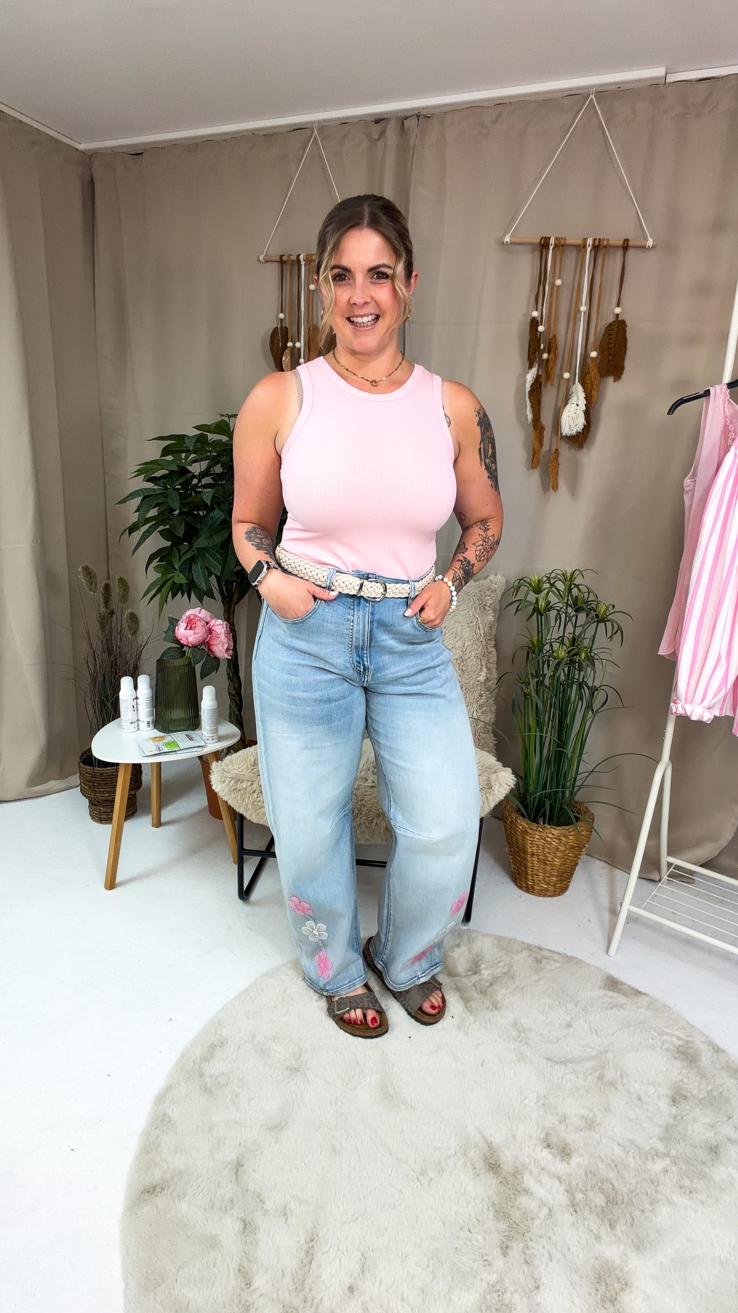 Jeans Hose Jana mit Blumen (70105)