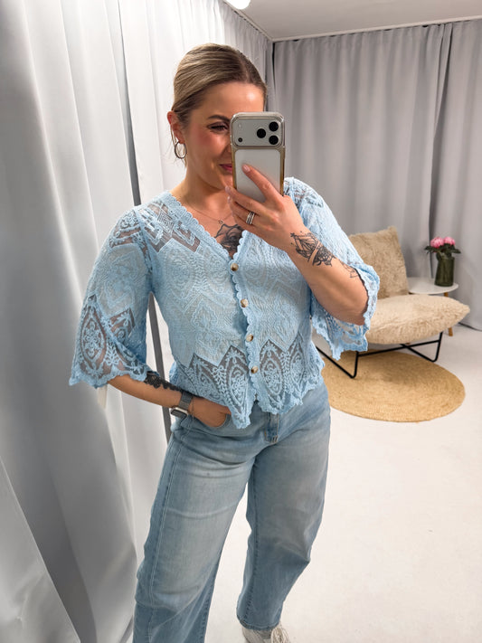 Strickbluse in Häckeloptik mit 3/4 Arm (70139)