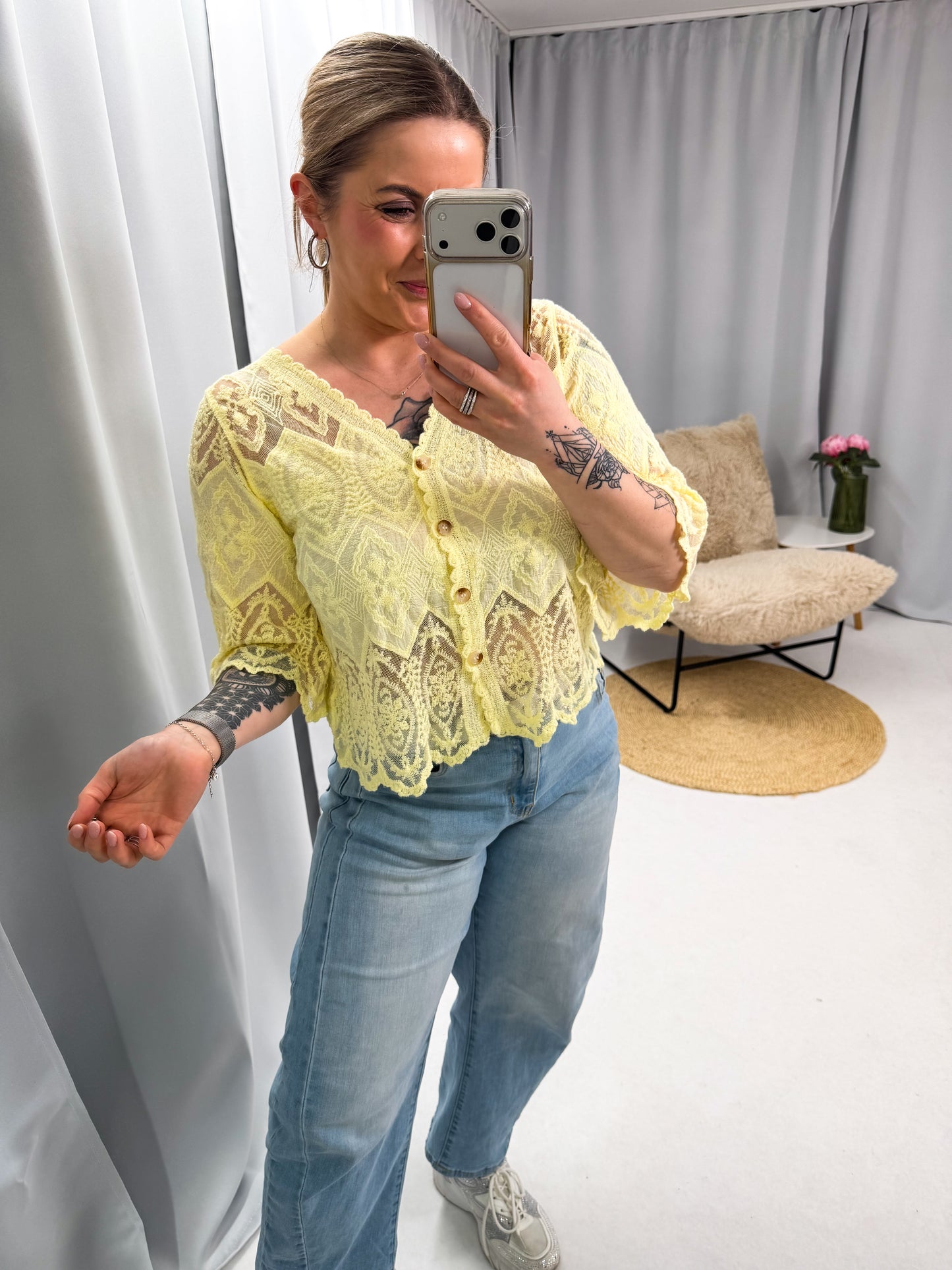 Strickbluse in Häckeloptik mit 3/4 Arm (70139)