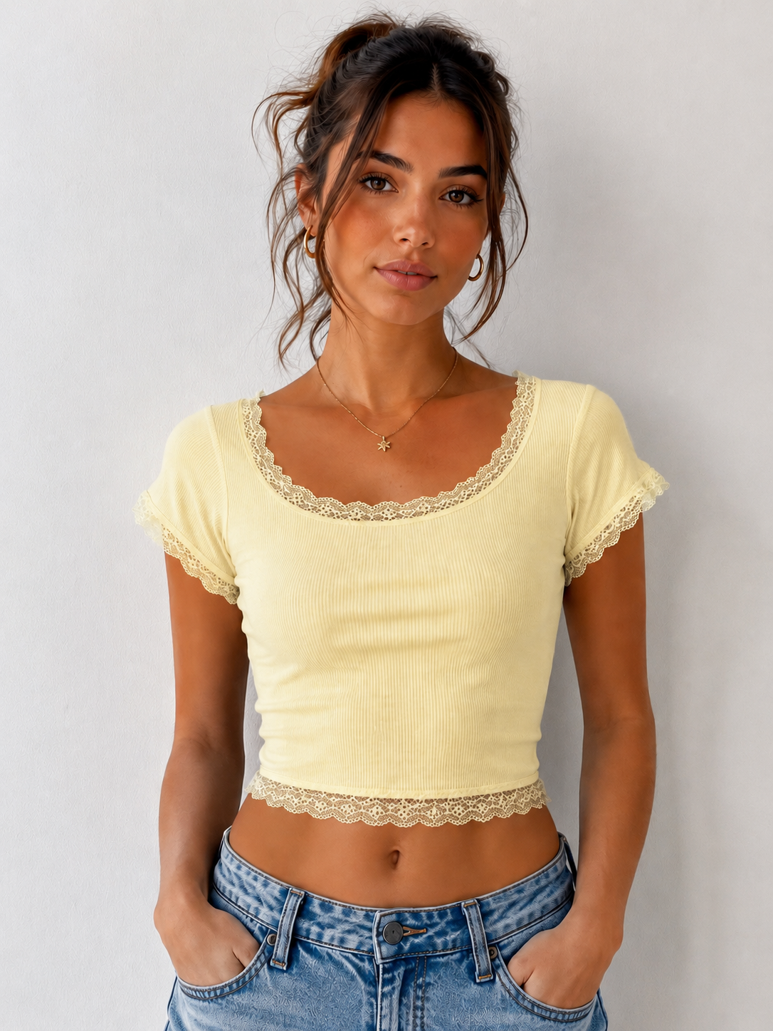 Crop Shirt Merle mit Spitze 70254