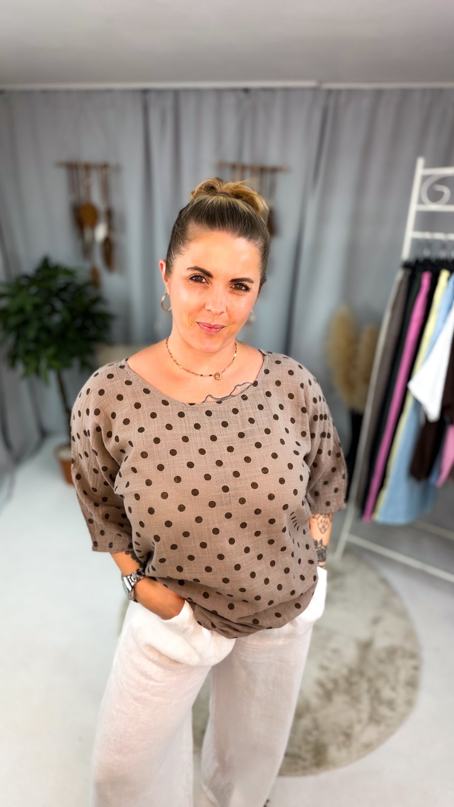 Baumwolle Shirt mit Punkten (70237)